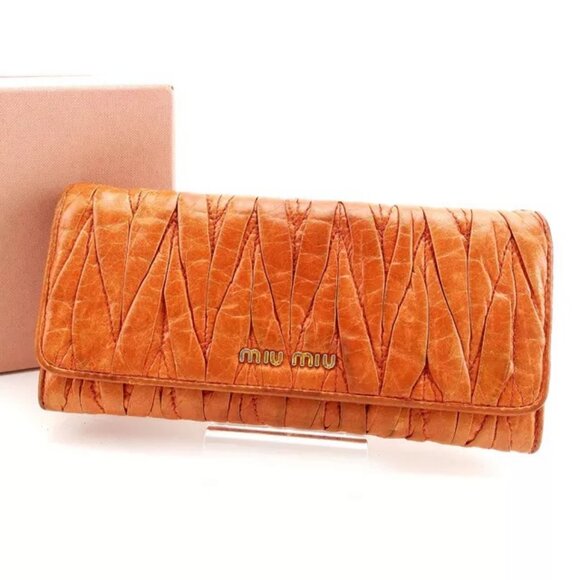 miumiu Wallet Purse Materasse Orange Gold Woman